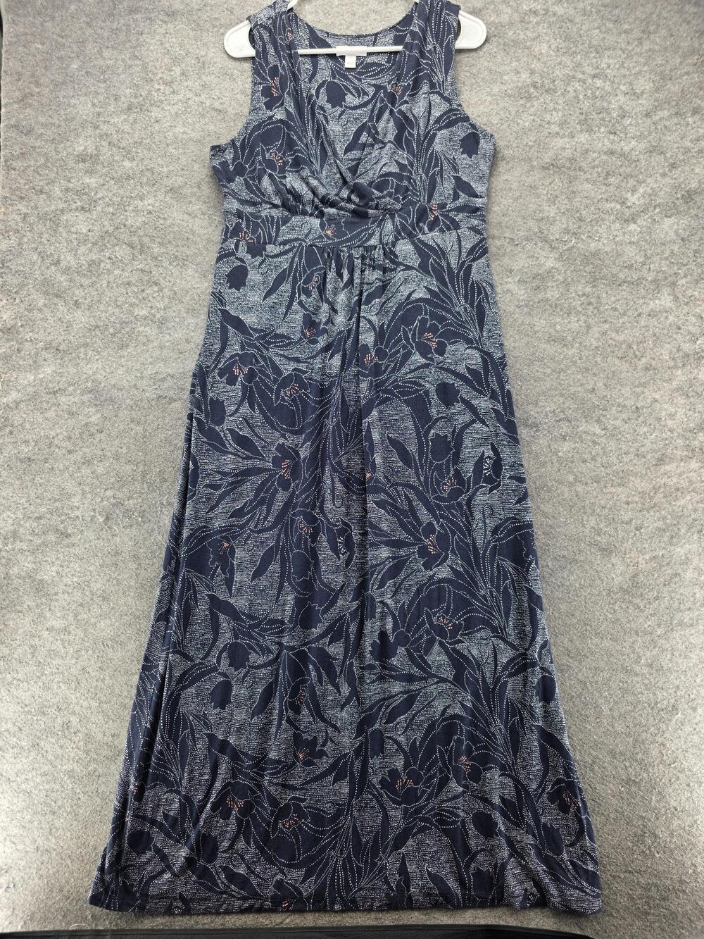 Charter Club Dress Womens M Blue Floral Maxi Sleeveless V-Neck Jersey Stretch